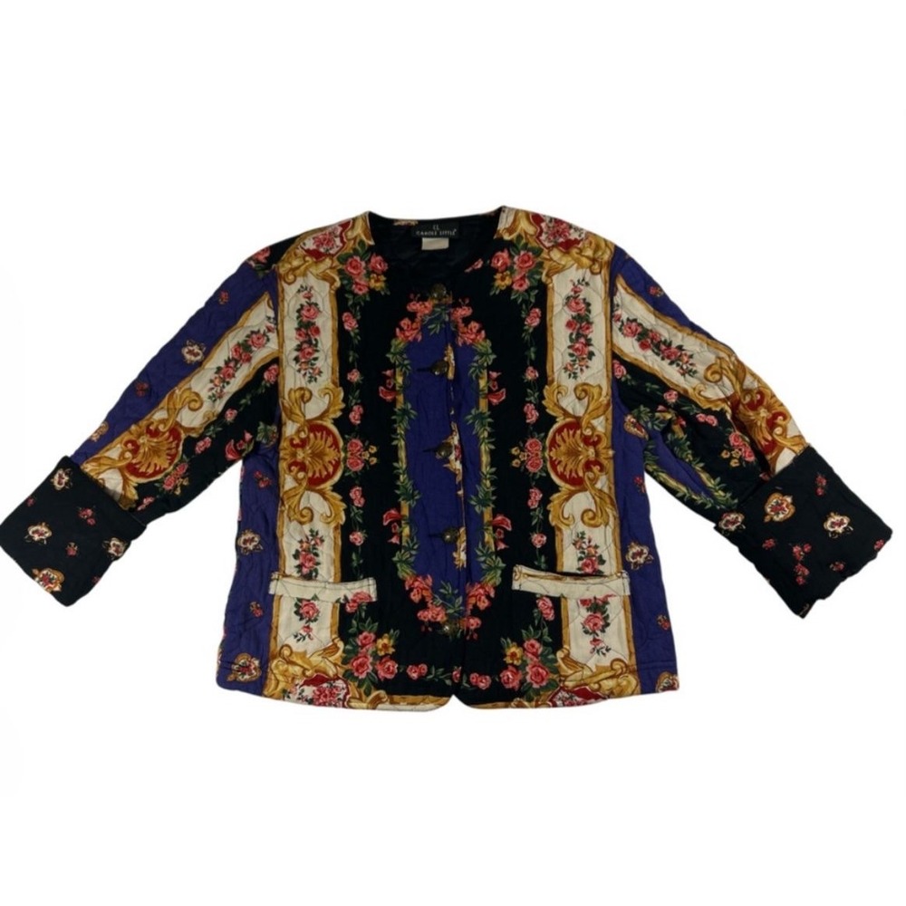 Carole Little Vintage‎ Quilted Jacket Size 6 Baroque Floral Rayon Gauze USA Made